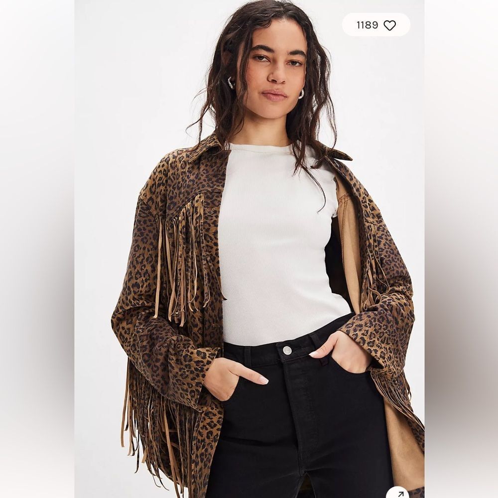We The Free Fringe Out Vegan Suede Animal Print Jacket - Picture 3 of 9